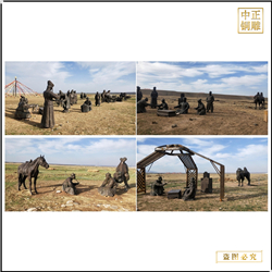 草原景觀人物銅雕塑鑄造 草原景觀人物銅雕塑鑄造