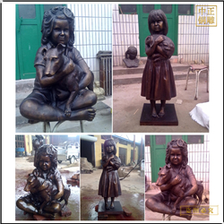 小女孩抱寵物銅雕塑 小女孩抱寵物銅雕塑